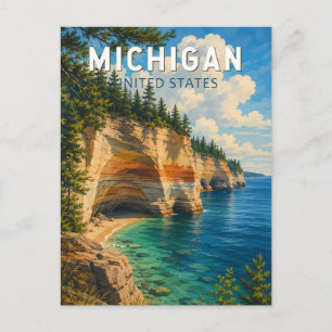 Postal Arte de viaje vintage ilustración de Michigan