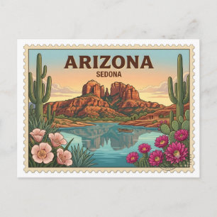 Postal Arte de viaje vintage Sedona Arizona Rocosas Rojas
