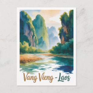 Postal Arte de viaje vintage Vang Vieng Laos