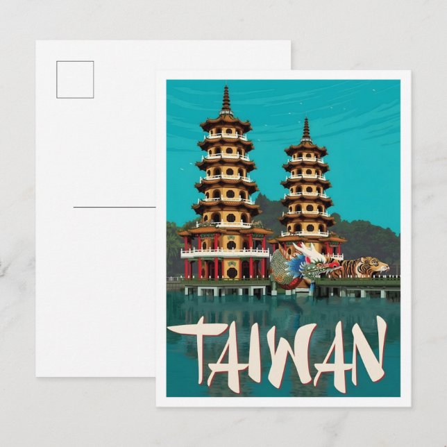 Postal Arte de Viajes Antiguos de Taiwán (Anverso / Reverso)