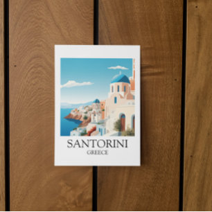 Postal Arte de viajes clásico de Santorini - griego vinta