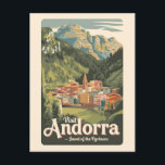 Postal Arte de viajes de Ilustracion de Andorra<br><div class="desc">Diseño de arte vectorial de Andorra. Andorra es un pequeño principado independiente situado entre Francia y España en los Pirineos.</div>