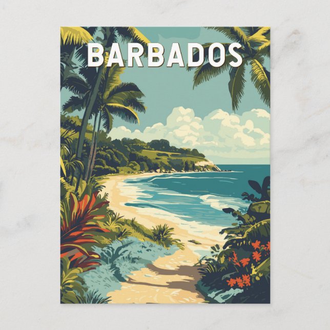 Postal Arte de viajes de Ilustracion de Barbados (Anverso)
