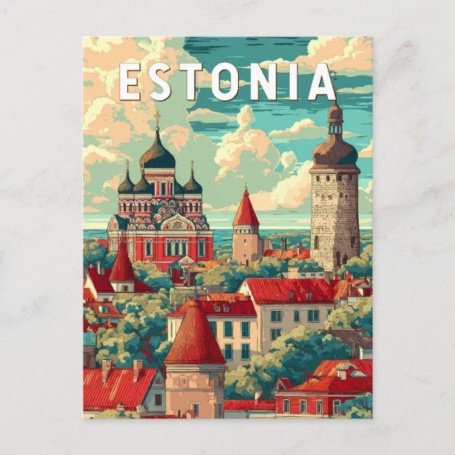 Postal Arte de viajes de Ilustracion de Estonia (Anverso)