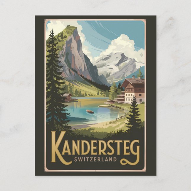 Postal Arte de viajes de Ilustracion de Kandersteg Suiza (Anverso)