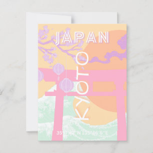 Postal Arte de viajes de Kioto Japón, arte Naranja Pastel