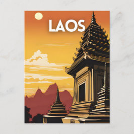 Postal Arte de viajes de Laos vintage