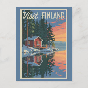 Postal Arte de viajes en el lago de Finlandia