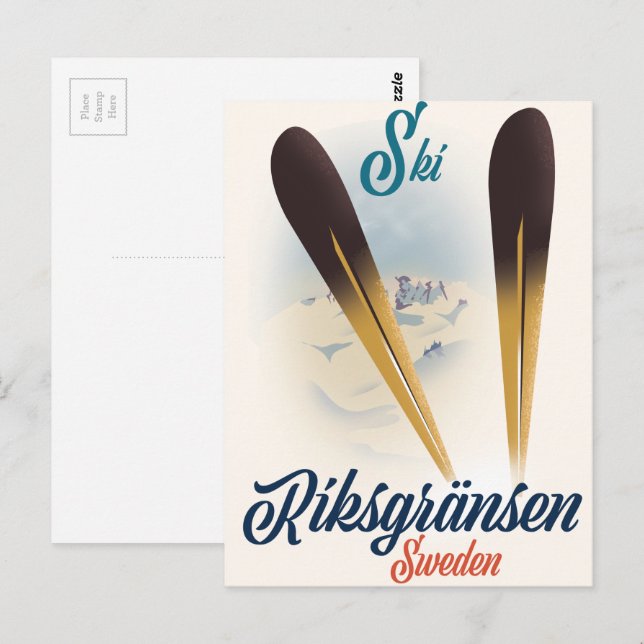 Postal Arte de viajes en esquí de Riksgränsen Suecia (Anverso / Reverso)