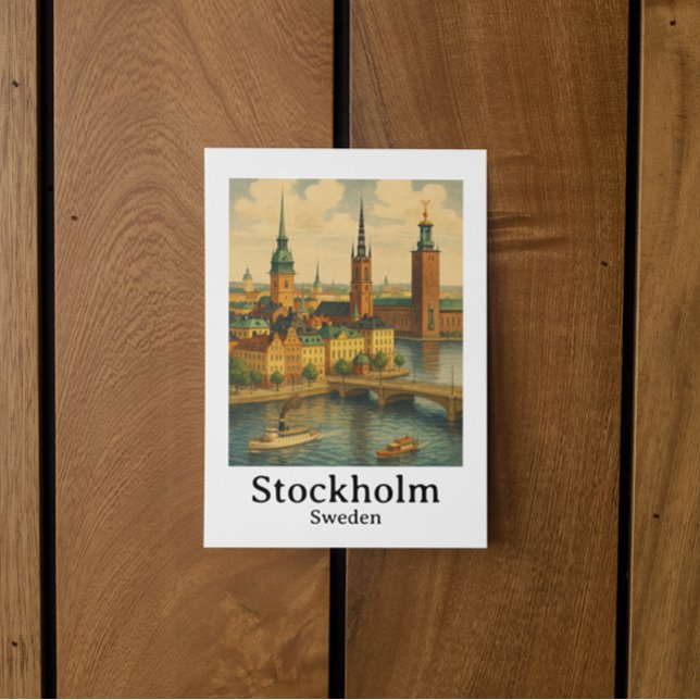 Postal Arte de viajes en Estocolmo Suecia (Vintage Stockholm Sweden Travel Art Postcard)