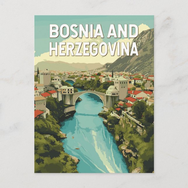 Postal Arte de viajes en Ilustracion de Bosnia y Herzegov (Anverso)