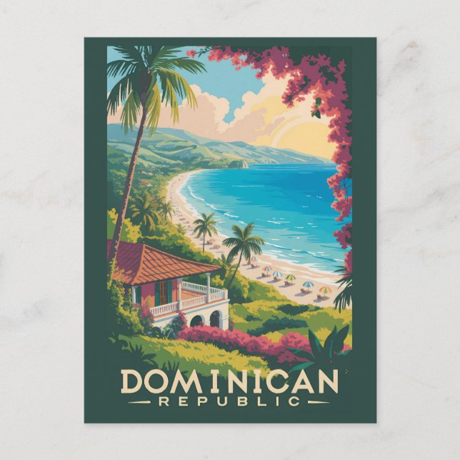 Postal Arte de viajes en Ilustracion de playa de Repúblic (Anverso)