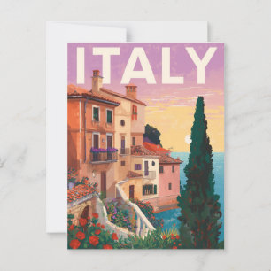 Postal Arte De Viajes En Línea Costera Mediterránea Antig