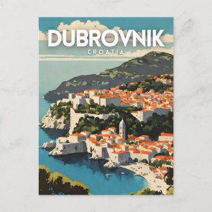 Postal Arte de viajes nostálgico de Dubrovnik