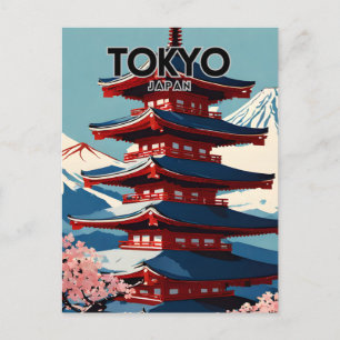 Postal Arte de viajes nostálgico de Tokio