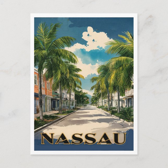 Postal Arte de viajes por la calle en Nassau Bahamas (Anverso)