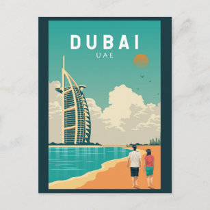 Postal Arte de viajes retro de Emiratos Árabes Unidos