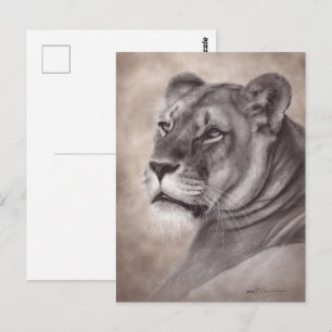 Postal Arte de vida silvestre de leona pintada a mano