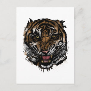 Postal Arte de vida silvestre minimalista cara de tigre f