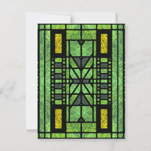 Postal Arte de Vidrio Emplomado Art Déco en Verde y Dorad