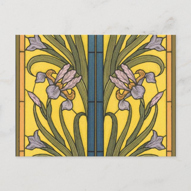 Postal Arte de vidrio emplomado Art Nouveau flor de iris  (Anverso)