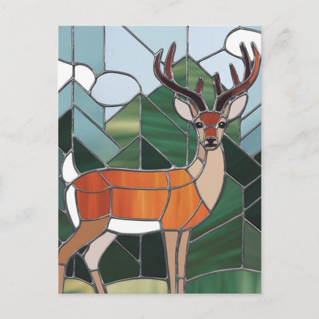 Postal Arte De Vidrio Manchado, Arte De Venado De Estilo  (Anverso)
