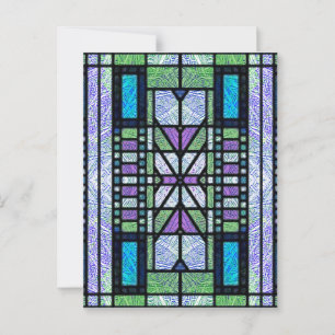Postal Arte de Vidrio Pintado Art Déco en Azul y Púrpura