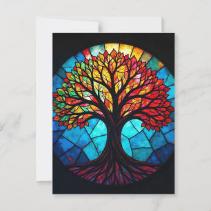 Postal Arte de Vidrio Teñido, Árbol de la Vida en Vidrio