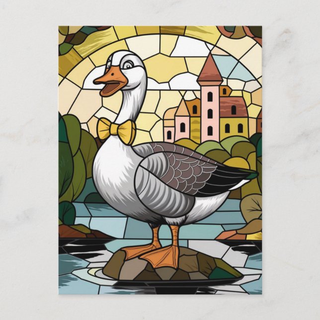 Postal Arte de Vidrio Teñido, Ganso Tonto de Vidrio Teñid (Anverso)