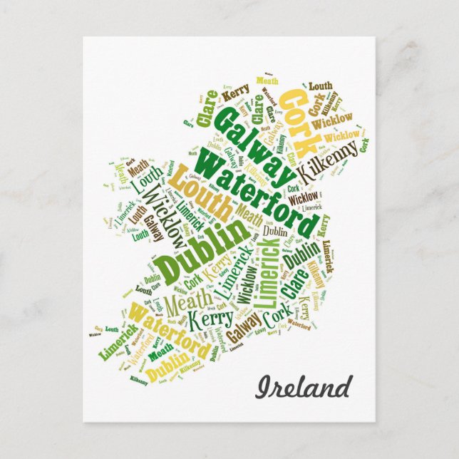 Postal Arte de Word de Ciudades de Irlanda (Anverso)