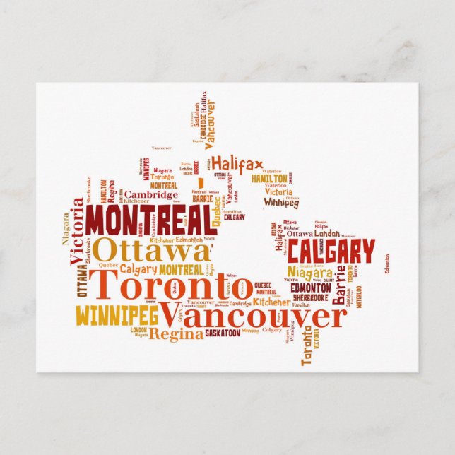 Postal Arte de Word en Ciudades de Canadá (Anverso)