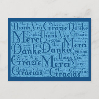 Postal Arte de Word: Gracias en varios idiomas - Aqua Blu