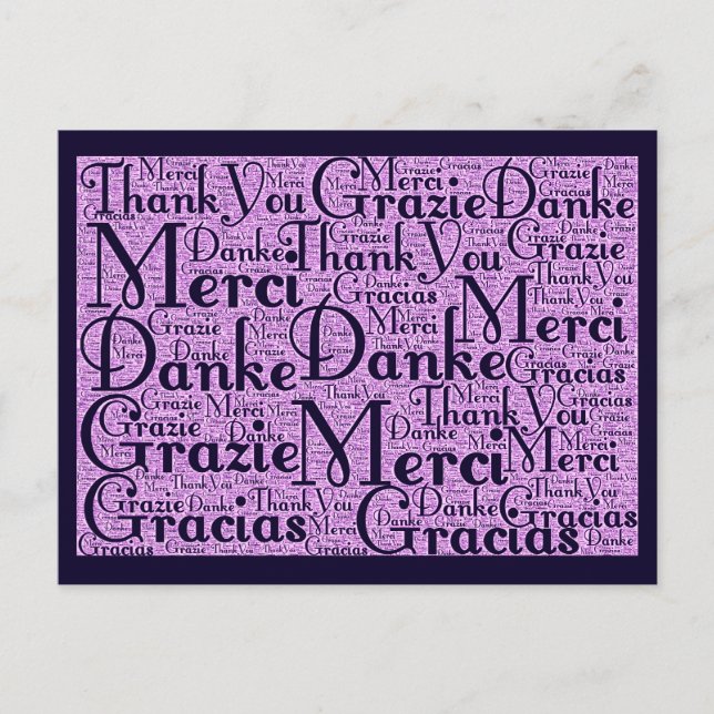 Postal Arte de Word: Gracias en varios idiomas - Marina R (Anverso)