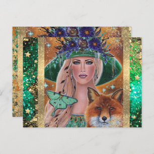 Postal Arte de zorro brujo de Halloween por Renee Lavoie