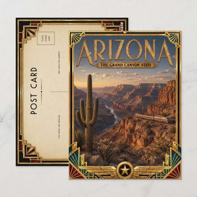 Postal Arte Deco Antiguo de Época Dorada de Arizona (Anverso / Reverso)
