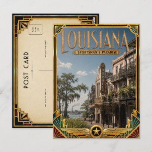 Postal Arte Deco Antiguo de Época Dorada de Luisiana