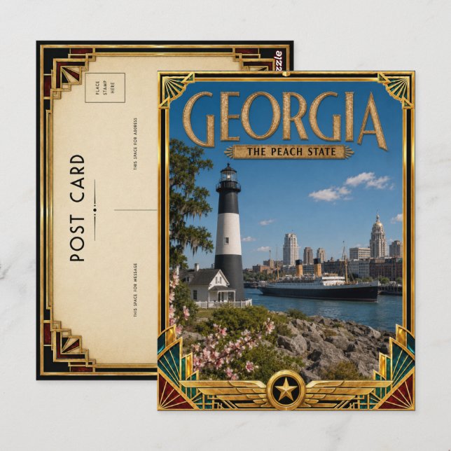 Postal Arte Deco Antiguo de Georgia Edad de Oro (Anverso / Reverso)