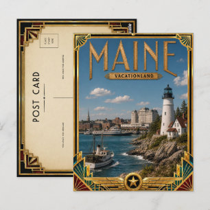 Postal Arte Deco Antiguo de Maine Edad de Oro