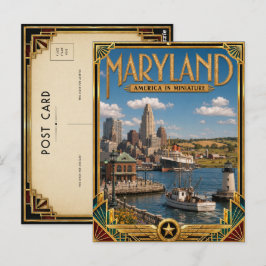 Postal Arte Deco Antiguo Dorado de Maryland