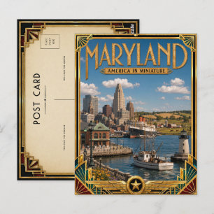 Postal Arte Deco Antiguo Dorado de Maryland