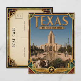 Postal Arte Deco Antiguo Dorado de Texas