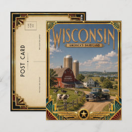 Postal Arte Deco Antiguo Dorado de Wisconsin