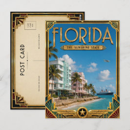 Postal Arte Deco Antiguo Edad de Oro de Florida