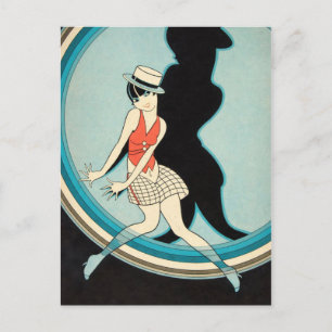 Postal Arte Deco Antiguo - Para Todos - Flapper en Escena