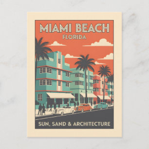 Postal Arte Deco de Viajes Vintage Miami Beach Florida