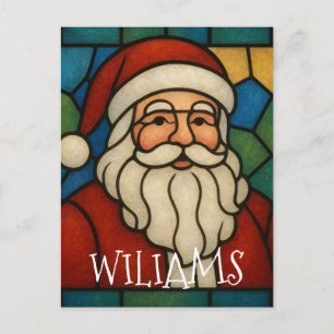 Postal Arte Deco de Vidrio Emplomado de Navidad Santa Per