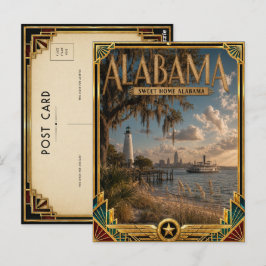 Postal Arte Deco Dorado de Alabama Vintage
