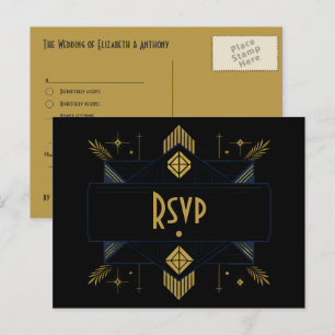 Postal Arte Deco Negro y Dorado Elegante Estilo Gatsby de