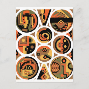 Postal Arte Deco Pochoir Vintage Jazz Círculos Geométrico
