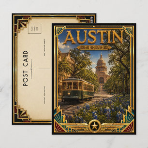 Postal Arte Deco Vintage de la Edad de Oro de Austin Texa